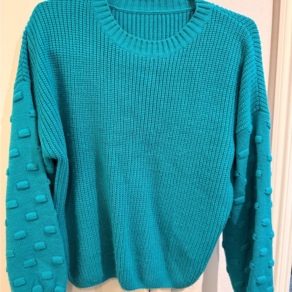 Turquoise Textured Knit Women’s Sweater